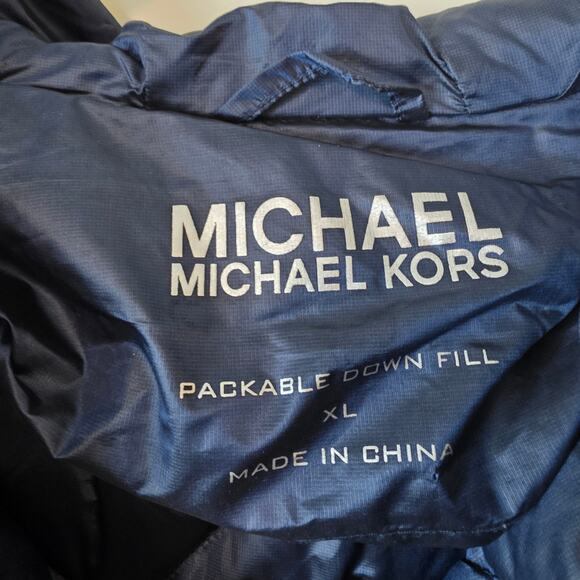 Michael Michael Kors Womens Chevron Packable Down Filled Coat Hooded XL Blue - Picture 3 of 4